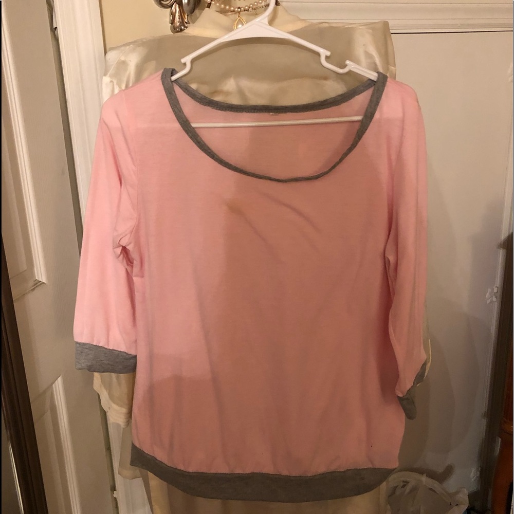 Pink top with gray trim